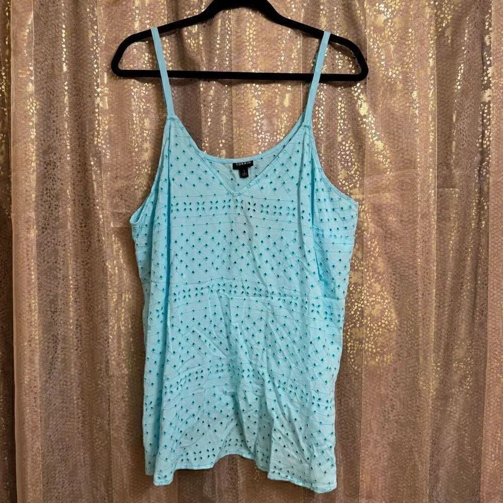 Torrid Light Blue Sophie Eyelet Swing Cami Tank Top NWT Size 1 1X 14/16